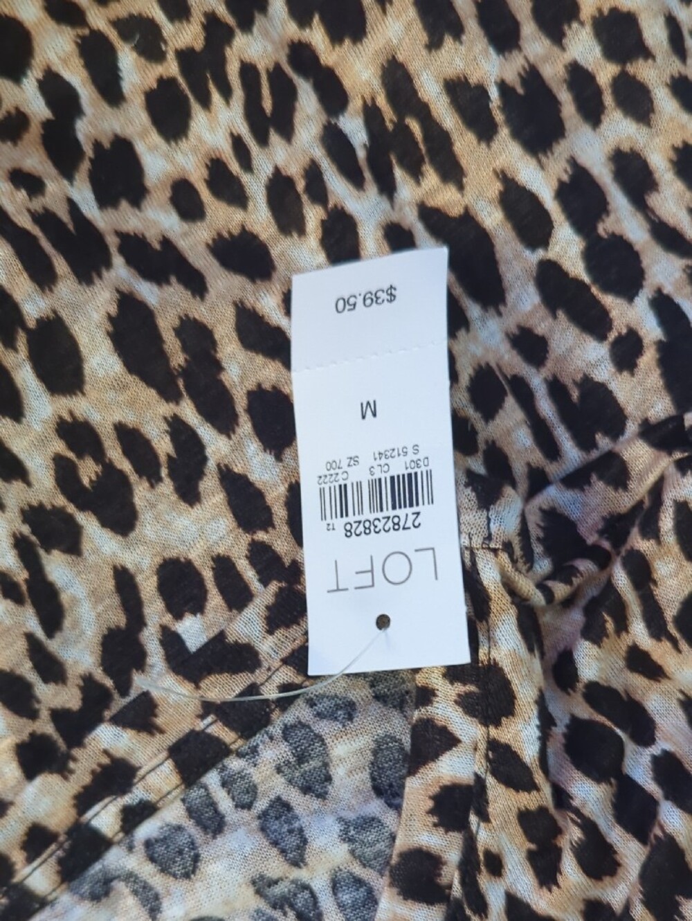 NWT LOFT Leopard Print Front Knot Tie Hem 100% Linen Tee Short Sleeve Crew Top - Picture 8 of 9